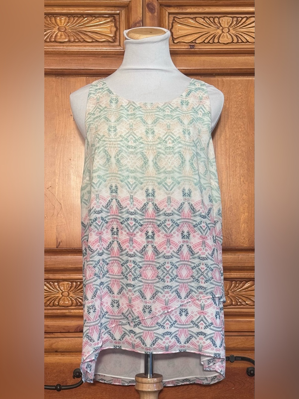 CAbi Mint, Pink & Cream Geometric Sleeveless Tank